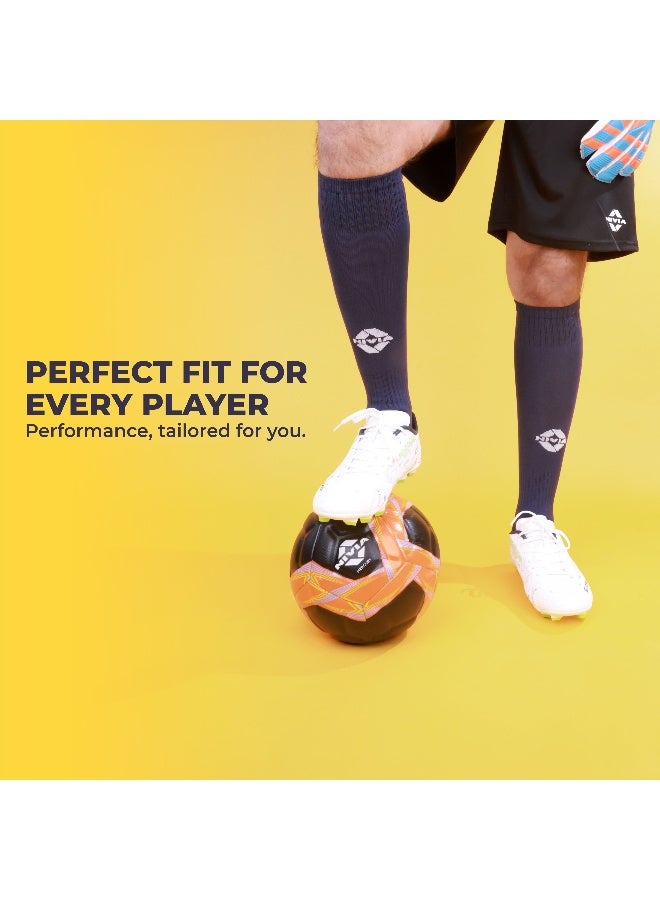 نيفيا جوارب كرة القدم من Plain Encounter للرجال والنساء، جوارب بطول الركبة، جوارب كرة القدم، جوارب كرة القدم، (أزرق داكن/أبيض، مقاس كبير) - Image 3