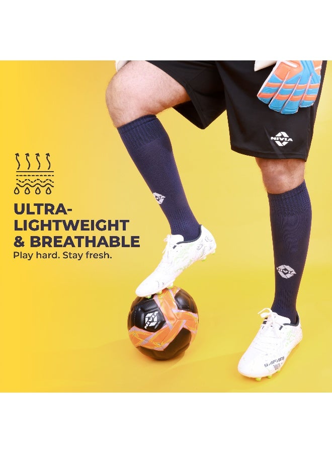 نيفيا جوارب كرة القدم من Plain Encounter للرجال والنساء، جوارب بطول الركبة، جوارب كرة القدم، جوارب كرة القدم، (أزرق داكن/أبيض، مقاس كبير) - Image 2