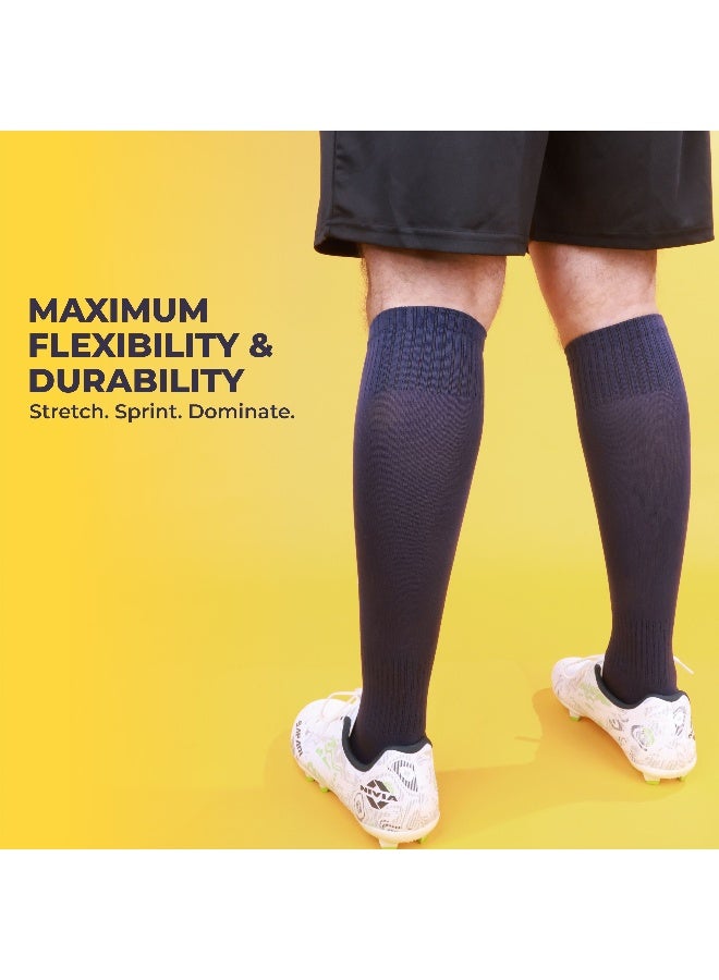 نيفيا جوارب كرة القدم من Plain Encounter للرجال والنساء، جوارب بطول الركبة، جوارب كرة القدم، جوارب كرة القدم، (أزرق داكن/أبيض، مقاس كبير) - Image 5