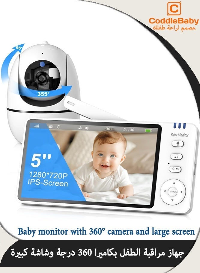 CoddleBaby Baby Monitor with Camera and Audio, 720P Secure Video Camera, Breathing Motion Tracker, 2-Way Audio, Night Vision, Remote Pan-Tilt-Zoom - Image 1