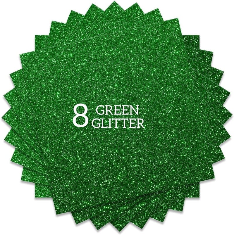 FANSGUAR Green Grass Glitter HTV Heat Transfer Vinyl Bundle 8 sheets-12 x12 Iron on Vinyl for T Shirts Hats Clothing Compatible with Cricut Cameo Heat Press Machine - Image 1