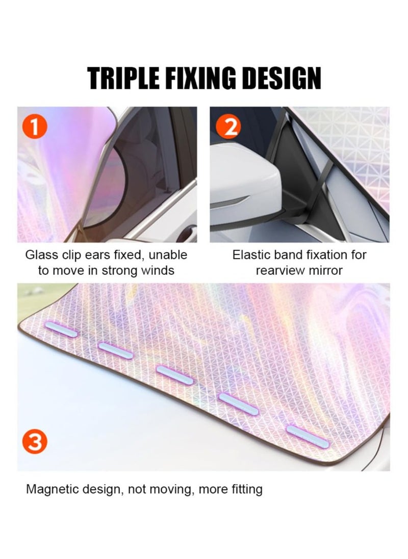 Car Windshield Sunshade with Magnetic Suction Clamp Cover Sun Shade Laser Reflective Polyester Blocks Heat and Sun Foldable Sun Shield That Keeps Your Vehicle Cool