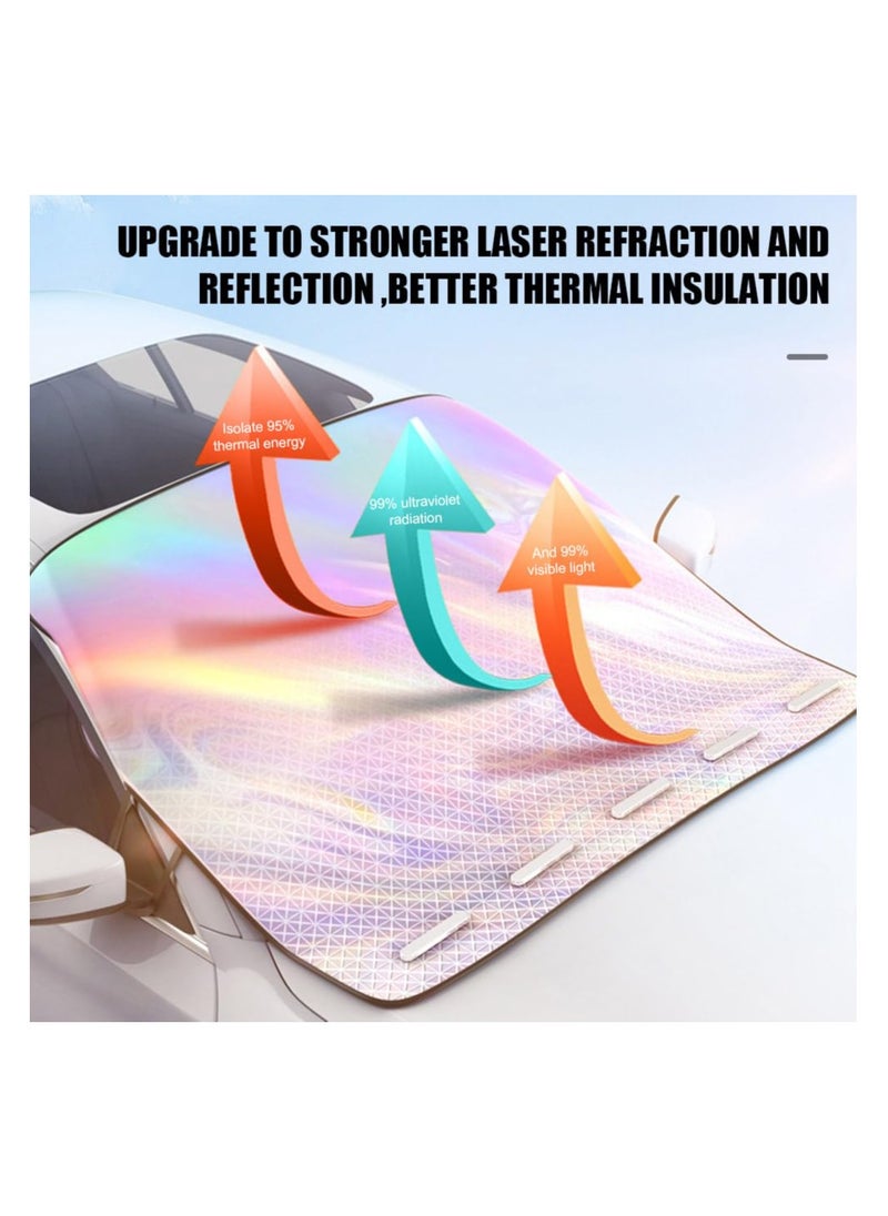 Car Windshield Sunshade with Magnetic Suction Clamp Cover Sun Shade Laser Reflective Polyester Blocks Heat and Sun Foldable Sun Shield That Keeps Your Vehicle Cool