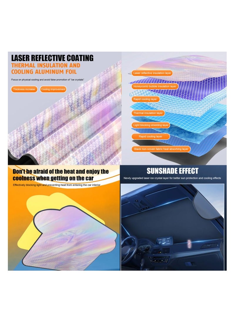 Car Windshield Sunshade with Magnetic Suction Clamp Cover Sun Shade Laser Reflective Polyester Blocks Heat and Sun Foldable Sun Shield That Keeps Your Vehicle Cool