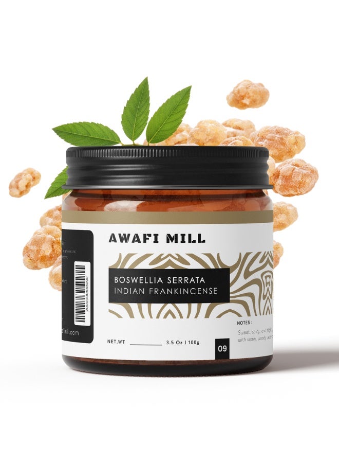 AWAFI MILL Boswellia serrata (Indian Frankincense) Incense Resin 100g (3.5 oz) | Salai/Salai Guggul Tears for Charcoal and Bakhoor Burners | Fresh Citrus-Resinous, Balsamic Aroma - Image 1