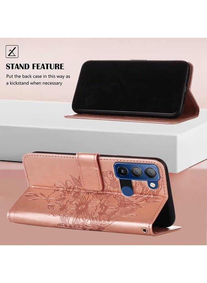 HuHa For Tecno Pop 5 LTE Embossed Butterfly Leather Phone Case(Rose Gold) - Image 3