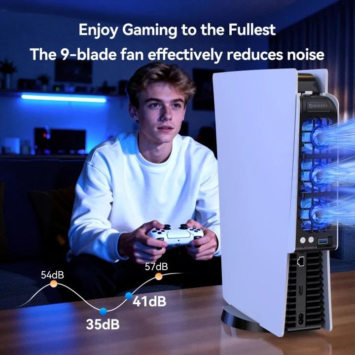 نيودري مروحة تبريد لإكسسوارات PS5، مروحة تبريد هادئة مُطوّرة بسرعة تلقائية، ومنفذ USB 3.0 للتحكم وإضاءة RGB مخصصة لـ PS5 فقط. - Image 5