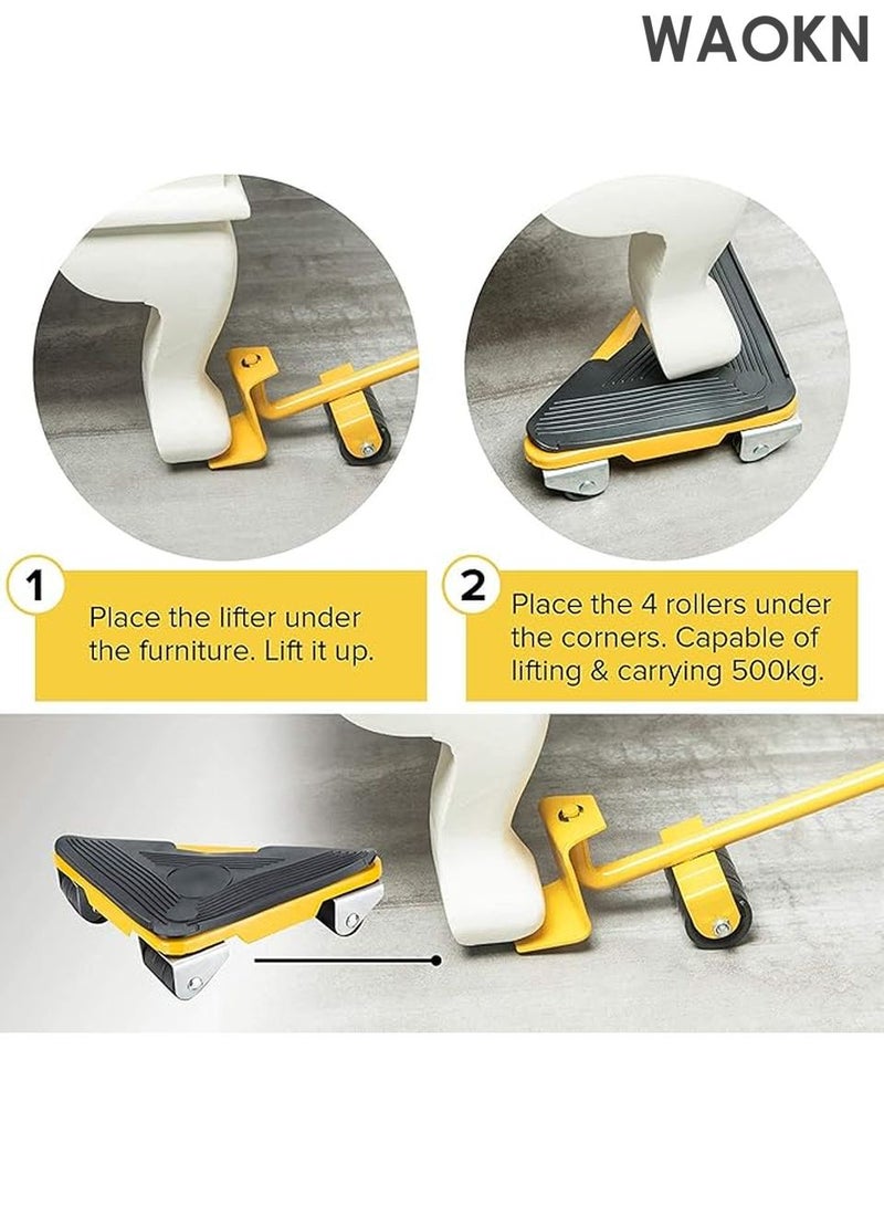 WAOKN Furniture Moving Tool - Heavy Furniture Corner Sliders -360 Degree Rotatable Rubber Roller, Mover Tool Set for Office, Home, Shop, Garage Heavy Lifter - Appliance Moving System - Easy Moving Appliance Rollers Logistics Set - Yellow - Image 4