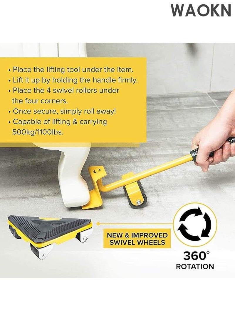 WAOKN Furniture Moving Tool - Heavy Furniture Corner Sliders -360 Degree Rotatable Rubber Roller, Mover Tool Set for Office, Home, Shop, Garage Heavy Lifter - Appliance Moving System - Easy Moving Appliance Rollers Logistics Set - Yellow - Image 5