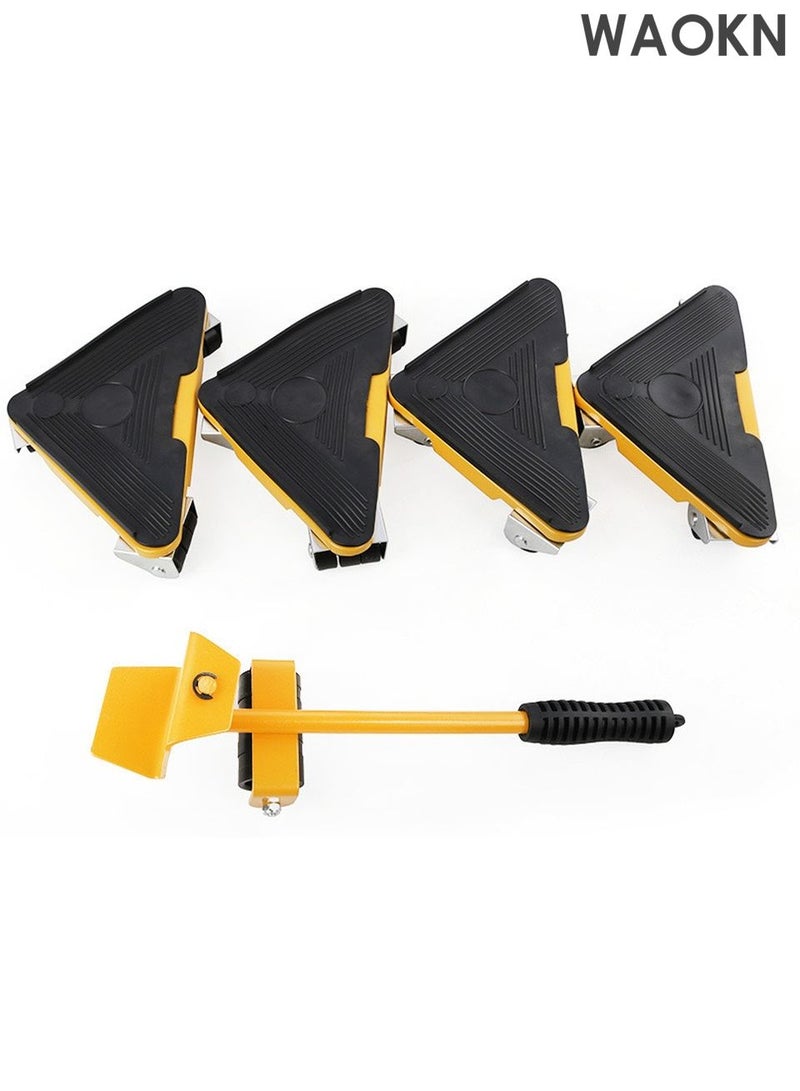 WAOKN Furniture Moving Tool - Heavy Furniture Corner Sliders -360 Degree Rotatable Rubber Roller, Mover Tool Set for Office, Home, Shop, Garage Heavy Lifter - Appliance Moving System - Easy Moving Appliance Rollers Logistics Set - Yellow - Image 1