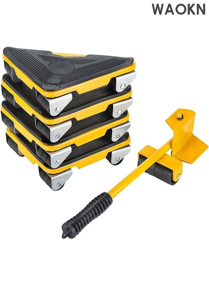 WAOKN Furniture Moving Tool - Heavy Furniture Corner Sliders -360 Degree Rotatable Rubber Roller, Mover Tool Set for Office, Home, Shop, Garage Heavy Lifter - Appliance Moving System - Easy Moving Appliance Rollers Logistics Set - Yellow - Image 3