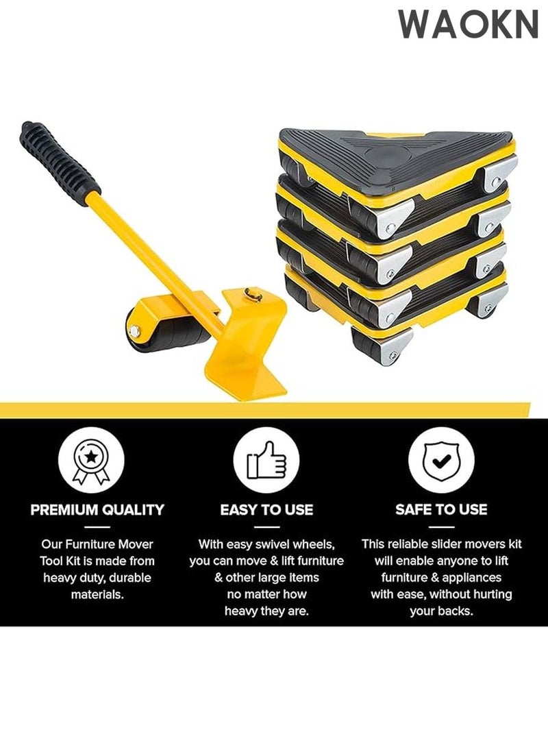 WAOKN Furniture Moving Tool - Heavy Furniture Corner Sliders -360 Degree Rotatable Rubber Roller, Mover Tool Set for Office, Home, Shop, Garage Heavy Lifter - Appliance Moving System - Easy Moving Appliance Rollers Logistics Set - Yellow - Image 2