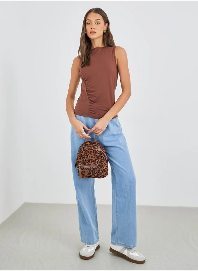 ستايلي Styli Sleeveless Ruched Detail Round Neck Knit Top