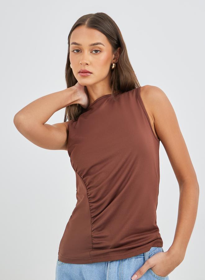 Styli Sleeveless Ruched Detail Round Neck Knit Top - Image 3