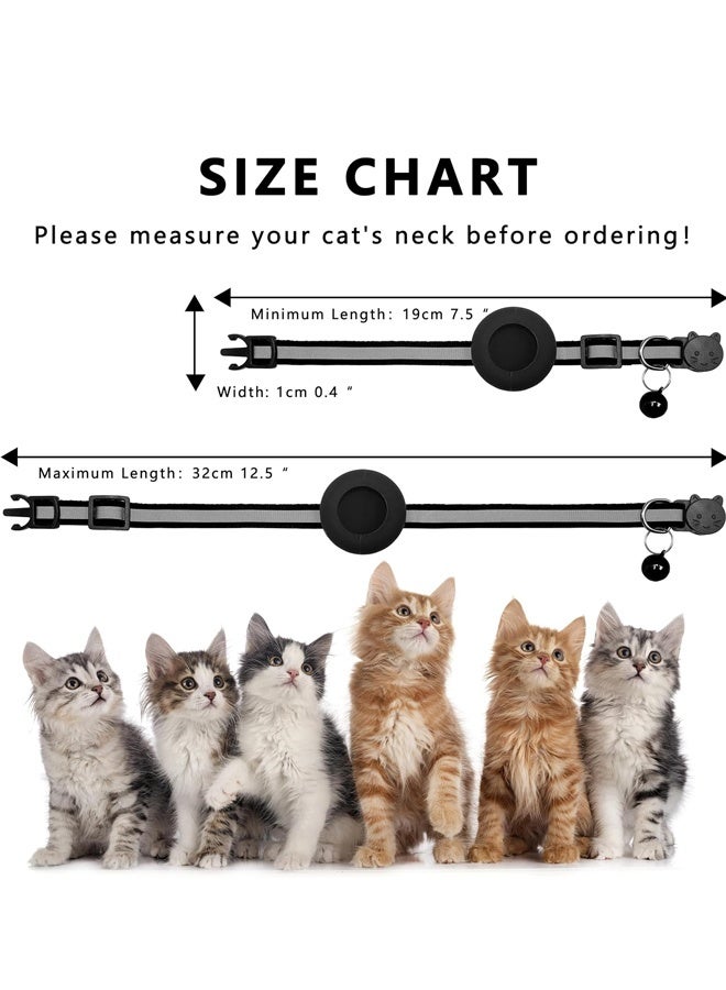 Airtag Cat Collar Breakaway, Reflective Kitten Collar with Apple Air Tag Holder and Bell for Girl Boy Cats, 1cm in Width (Black) - Image 3