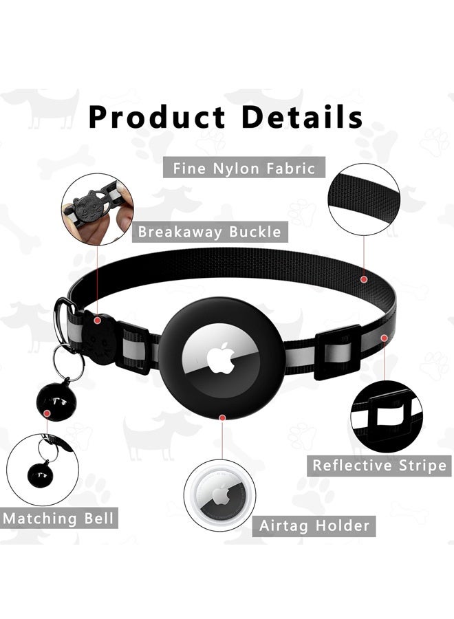 Airtag Cat Collar Breakaway, Reflective Kitten Collar with Apple Air Tag Holder and Bell for Girl Boy Cats, 1cm in Width (Black) - Image 2