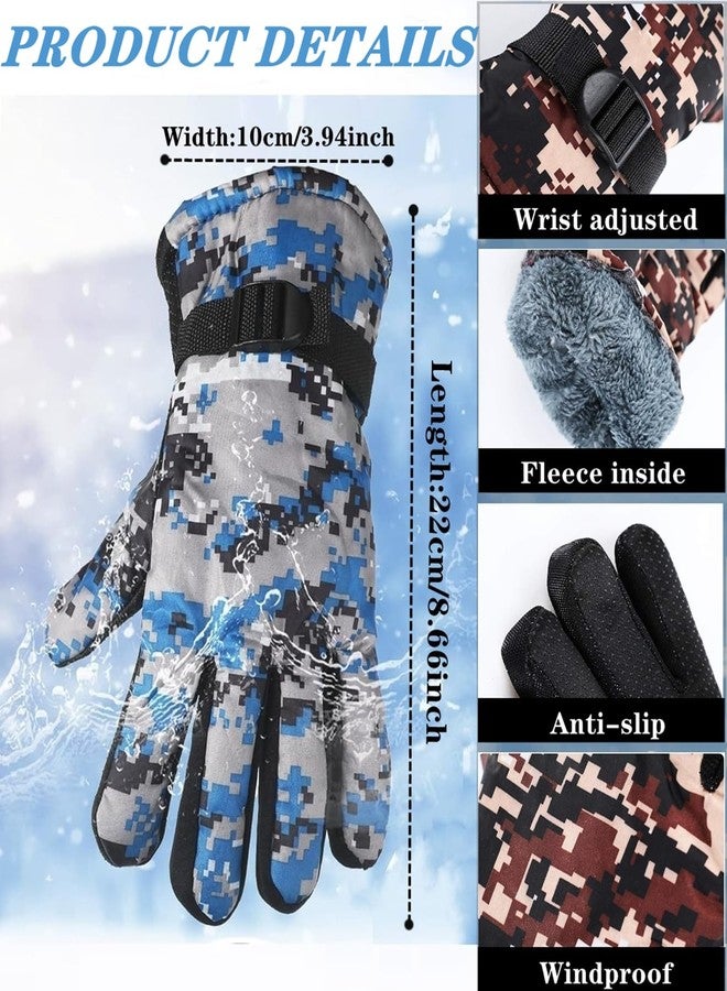 stablerice 4 Pairs Winter Gloves for Kids Waterproof Snow Ski Gloves Kids Cycling Gloves Non-Slip Full Finger Gloves for Child Warm Unisex Camouflage Clothes for Cold Weather Girls Boys Children - Image 2