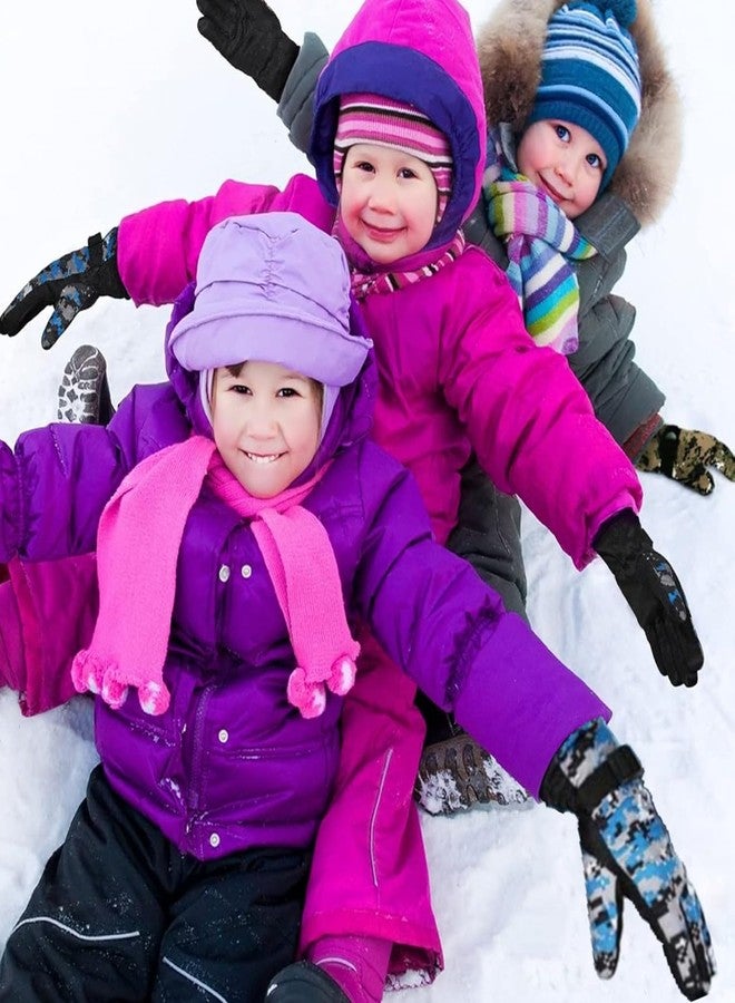 stablerice 4 Pairs Winter Gloves for Kids Waterproof Snow Ski Gloves Kids Cycling Gloves Non-Slip Full Finger Gloves for Child Warm Unisex Camouflage Clothes for Cold Weather Girls Boys Children - Image 5