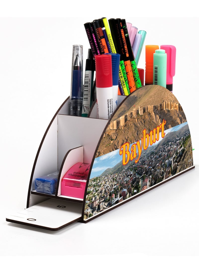 KutuTR Wooden Vip City Series Rainbow Ruler Desktop Pen Holder Organizer with Mounted Box  - Image 1