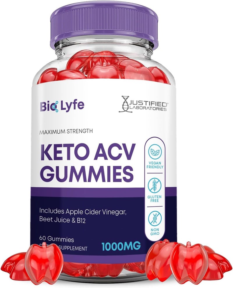 Justified Laboratories Bio Lyfe Keto ACV Gummies Advanced Formula 1000MG Biolyfe Keto Gummies Apple Cider Vinegar Formulated with Pomegranate Beet Juice Powder B12 Vegan Non GMO 60 Gummys - Image 1