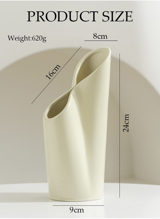 DUNISO Modern Irregularity Hollow Ceramic Flower Vase White for Table Centerpiece Wedding Dining Living Room Office House Decoration  - Image 4