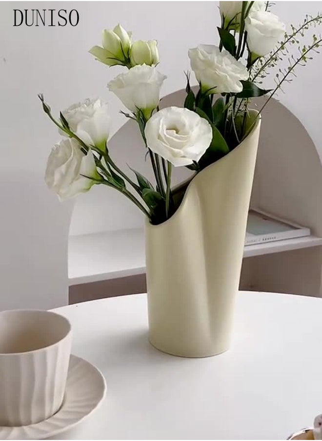 DUNISO Modern Irregularity Hollow Ceramic Flower Vase White for Table Centerpiece Wedding Dining Living Room Office House Decoration  - Image 5