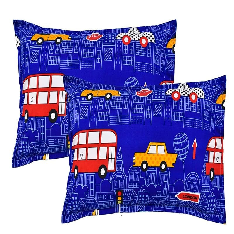 CLICKCART Glace Cotton Prime Collection Ultrasoft Skin Friendly Cartoon Print for Kids Flat Double Bedsheet with 2 Pillow Covers 90 x 100 Inch Cars with Road Signs Kidzee1  - Image 2