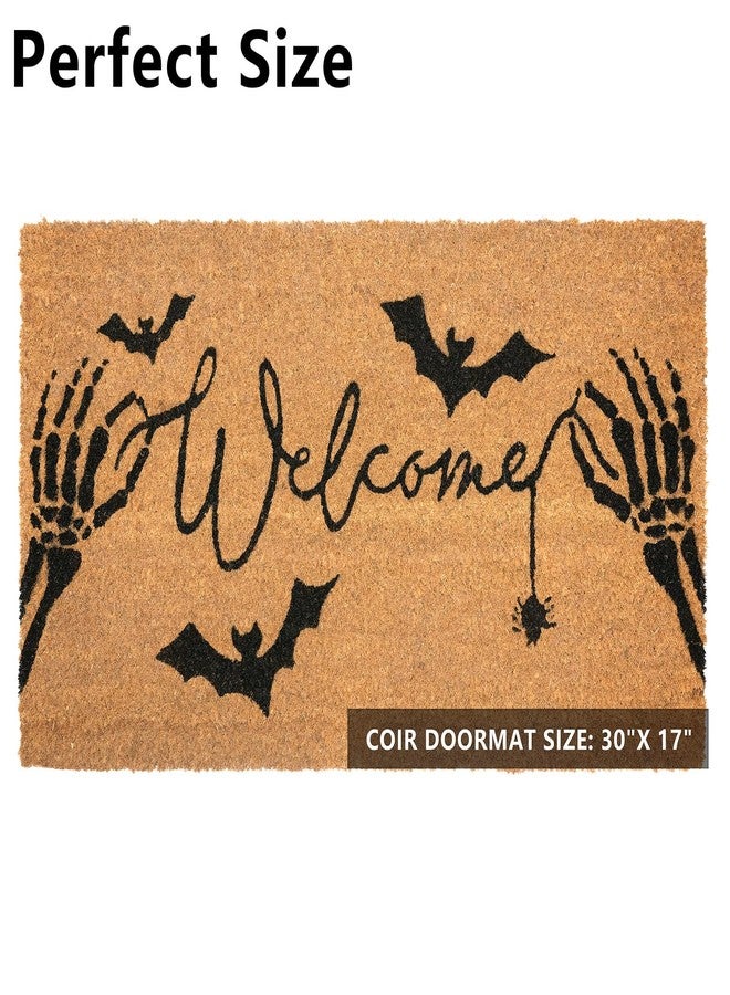 Fallovea Halloween Welcome Door Mat - 30"x17" Skeletal Hand Coir Front Doormat with Anti-Slip PVC Backing, Indoor Outdoor Mats for Entryway, Porch, Durable Coconut Fiber Mat, Natural Home Decor - Image 2