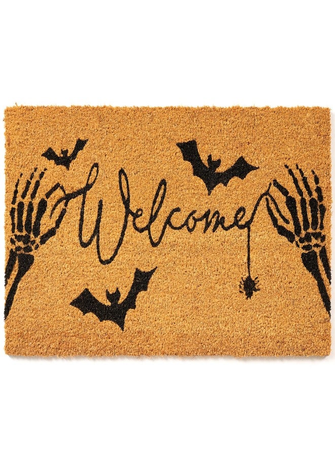 Fallovea Halloween Welcome Door Mat - 30"x17" Skeletal Hand Coir Front Doormat with Anti-Slip PVC Backing, Indoor Outdoor Mats for Entryway, Porch, Durable Coconut Fiber Mat, Natural Home Decor - Image 1
