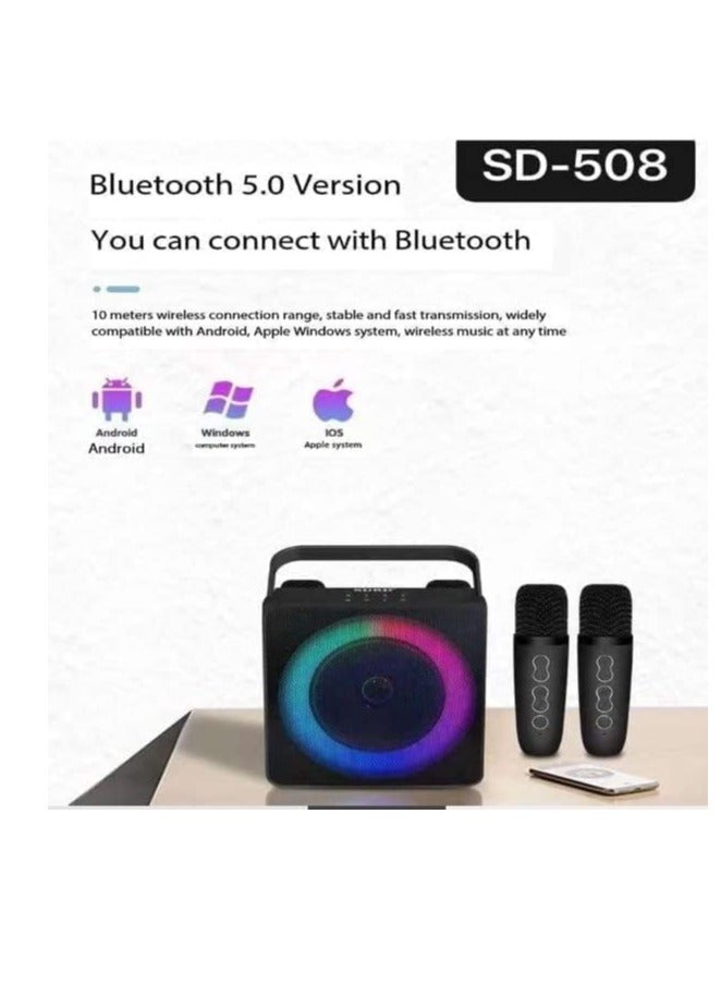 SDRD SD508 Home Karaoke Portable Bluetooth Speaker Dual Wireless Microphone Black - Image 2