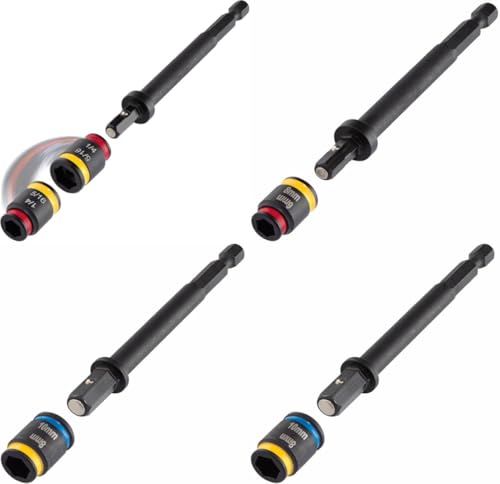 Malco C-RHEX 1/4",5/16",3/8", 6mm, 8mm, 10mm Magnetic Hex Driver, 4" Length, 4 Piece Set, Cleanable, Reversible SAE and Metric Flip Sockets, Impact Hex Chuck Driver (MALCOMBO2) - Image 1