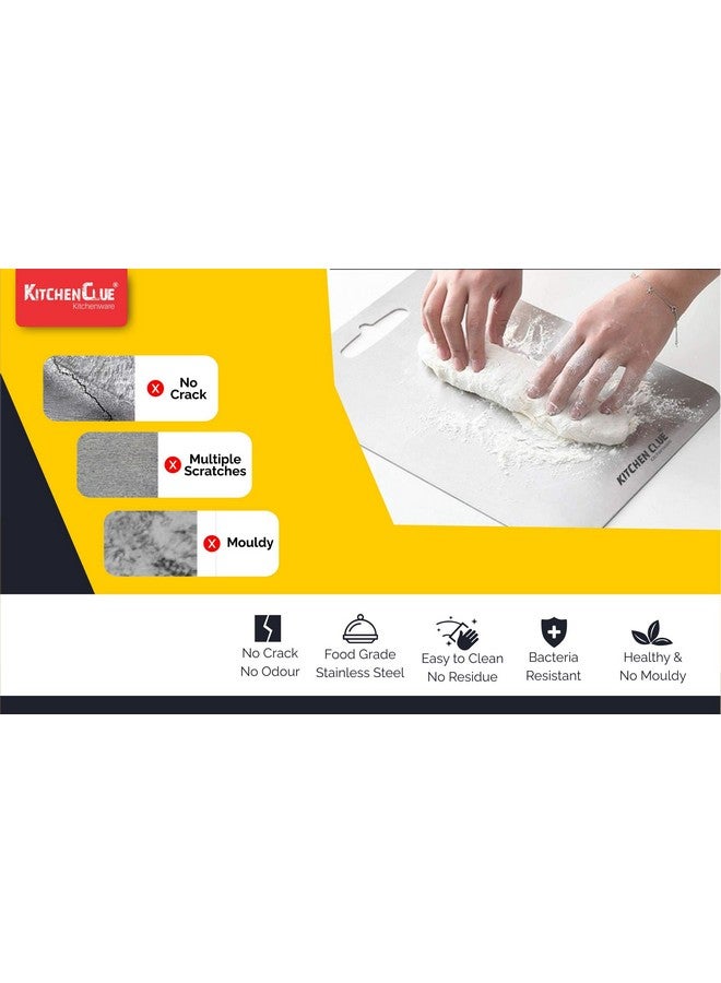Kitchen Clue 304 Grade Steel Chopping Board for Kitchen Restaurant I Metal Cutting Board for Vegetables, Fruits, Meats & Breads I Food-Safe I Bpa Free Chopping Board with Round Edges I Heavy Cutting - Image 3