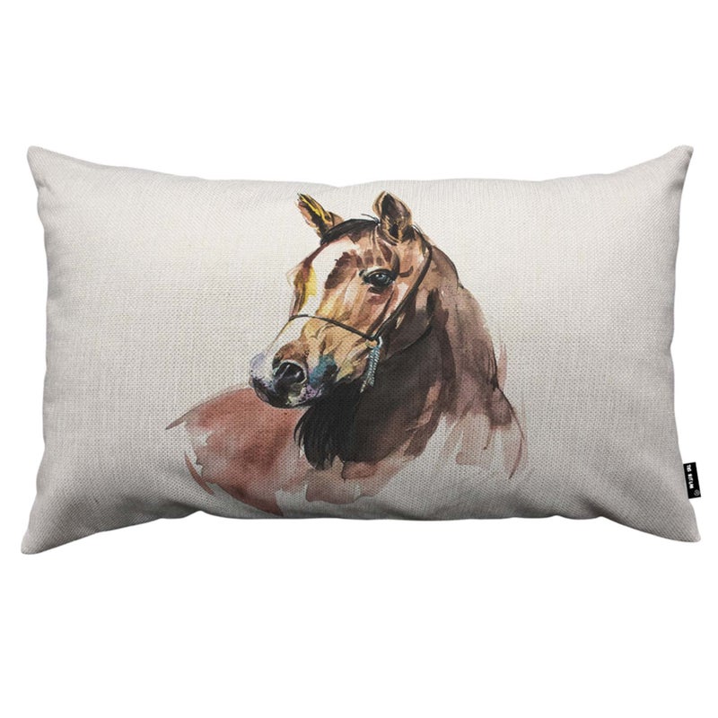TKS MITLAN Brown Horse Pillow Covers 12 x 20 Inch Horse Head Animal Mustang Neck Doodle Eye Fabrown Decorative Throw Pillow Covers Linen Cushion Case for Sofa Couch