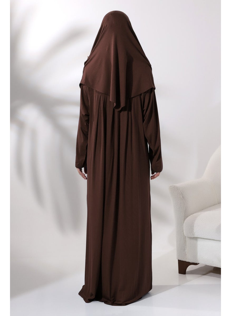 İhvan Online Ihvan Online One Piece Practical Headscarf Robe Prayer Dress 8015 Dark Brown  - Image 3
