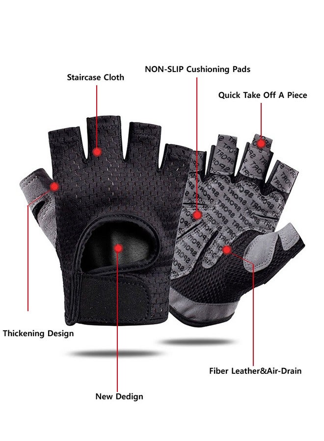 Weight Lifting & Gym Gloves for Men and Women Non-Slip Grip, Adjustable Wrist Support Breathable & Lightweight Half Finger Training Gloves for Fitness & Workout Black/Grey - Image 4