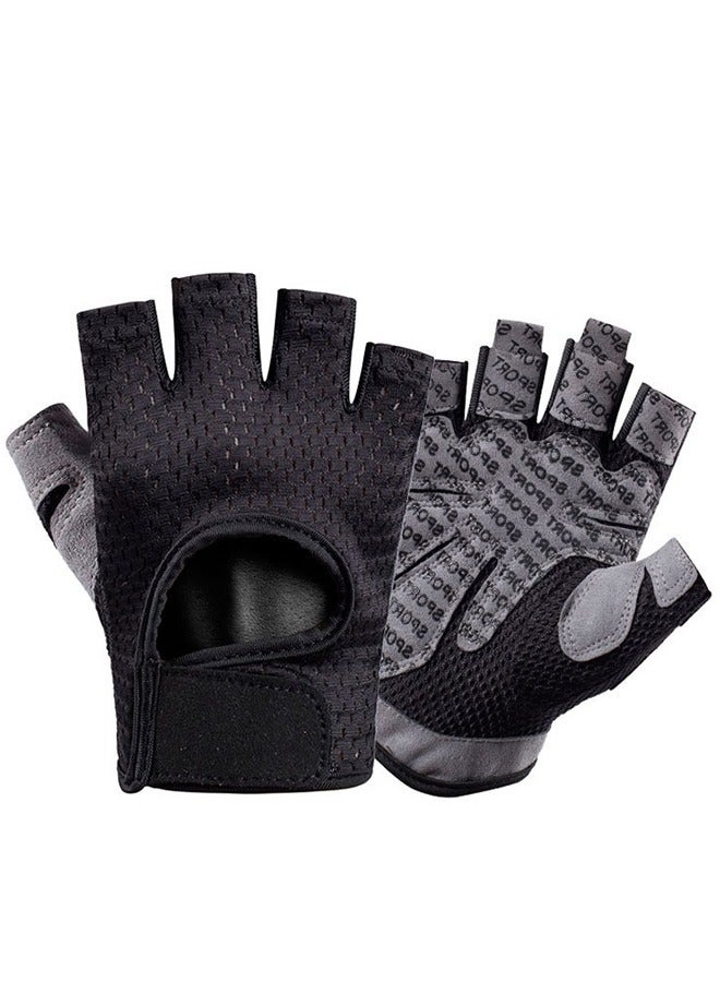 Weight Lifting & Gym Gloves for Men and Women Non-Slip Grip, Adjustable Wrist Support Breathable & Lightweight Half Finger Training Gloves for Fitness & Workout Black/Grey - Image 1