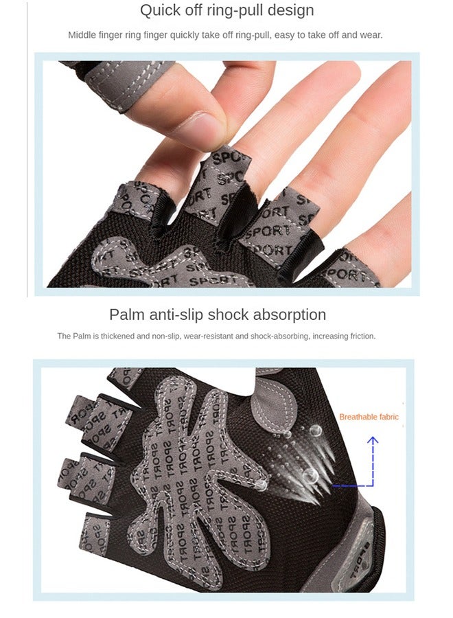 Weight Lifting & Gym Gloves for Men and Women Non-Slip Grip, Adjustable Wrist Support Breathable & Lightweight Half Finger Training Gloves for Fitness & Workout Black/Grey - Image 3