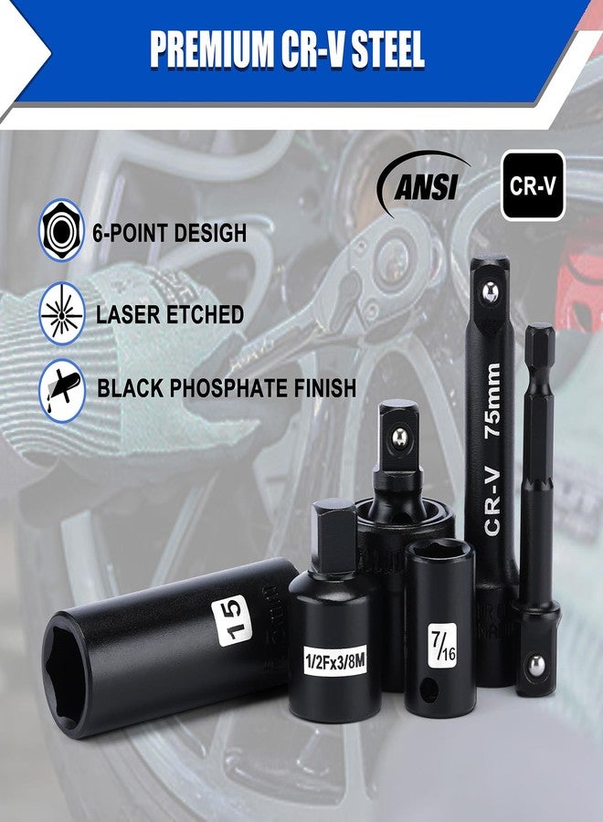 Mayouko 3/8” Drive Impact Socket Set, 50-Piece Standard SAE(5/16”-3/4”) and Metric Size(8-22mm), Deep & Shallow, 6 Point, CR-V, 72-Tooth Ratchet Wrench Handle, Extension Bars, Universal Joint - Image 5