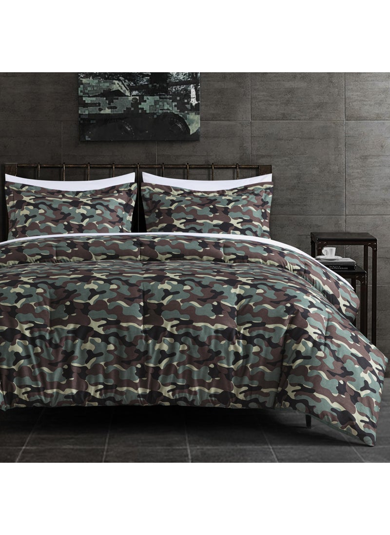 Chezmoi Collection Chezmoi Collection Soft Microfiber Printed Military Camo Bedding Set 3-Piece Army Green Camouflage Comforter Set  King Size  - Image 1