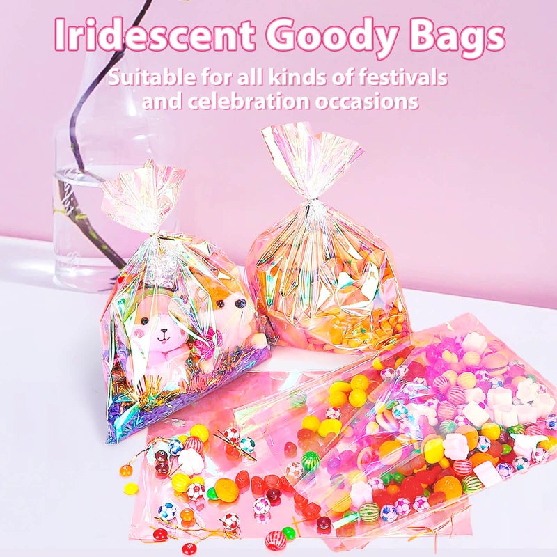 Cherodada 5x7 Inch Iridescent Cellophane Treat Bags with Twist Ties, Treat Bags for Candy Cookie Goodie Chocolates, And Popcorn - Image 4