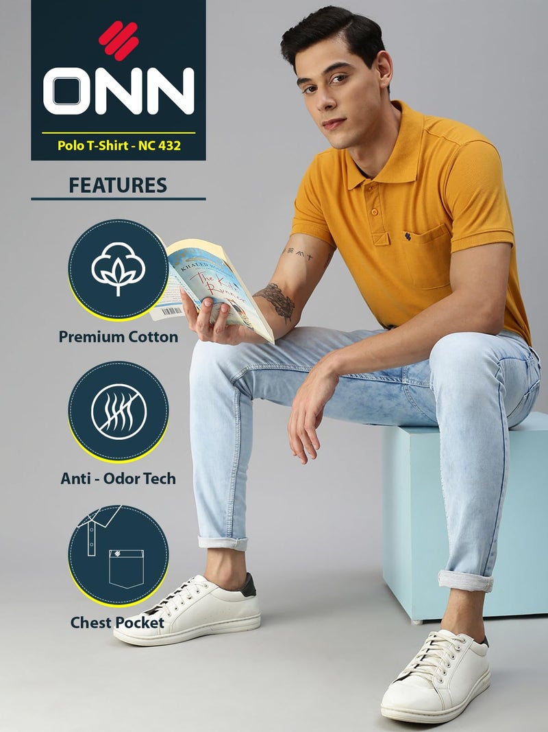 ONN Men's Solid Regular Fit Polo NC432_MUS_1PC_Mustard_XXL - Image 2