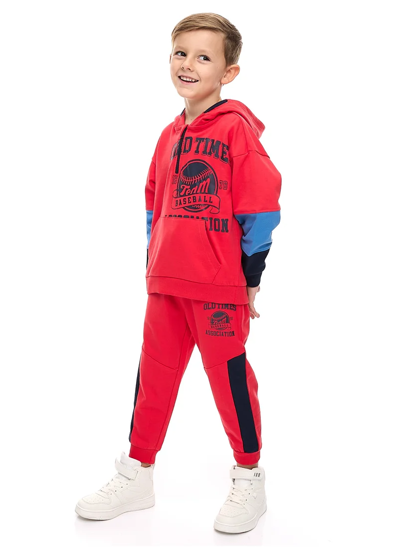 victor and jane Boys 2-Piece Set (2-8yrs) Red/Blue/Navy cut & sew Hoodie and Jogger Set