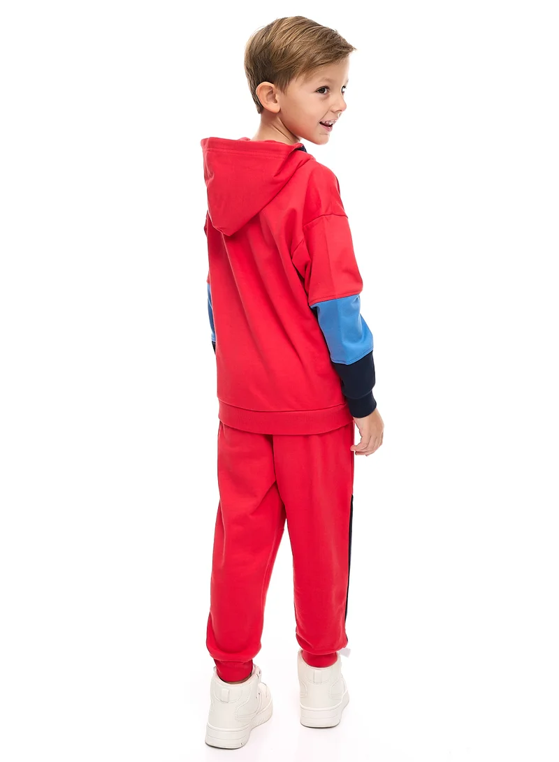 victor and jane Boys 2-Piece Set Red/Navy cut & sew Hoodie and Jogger Set