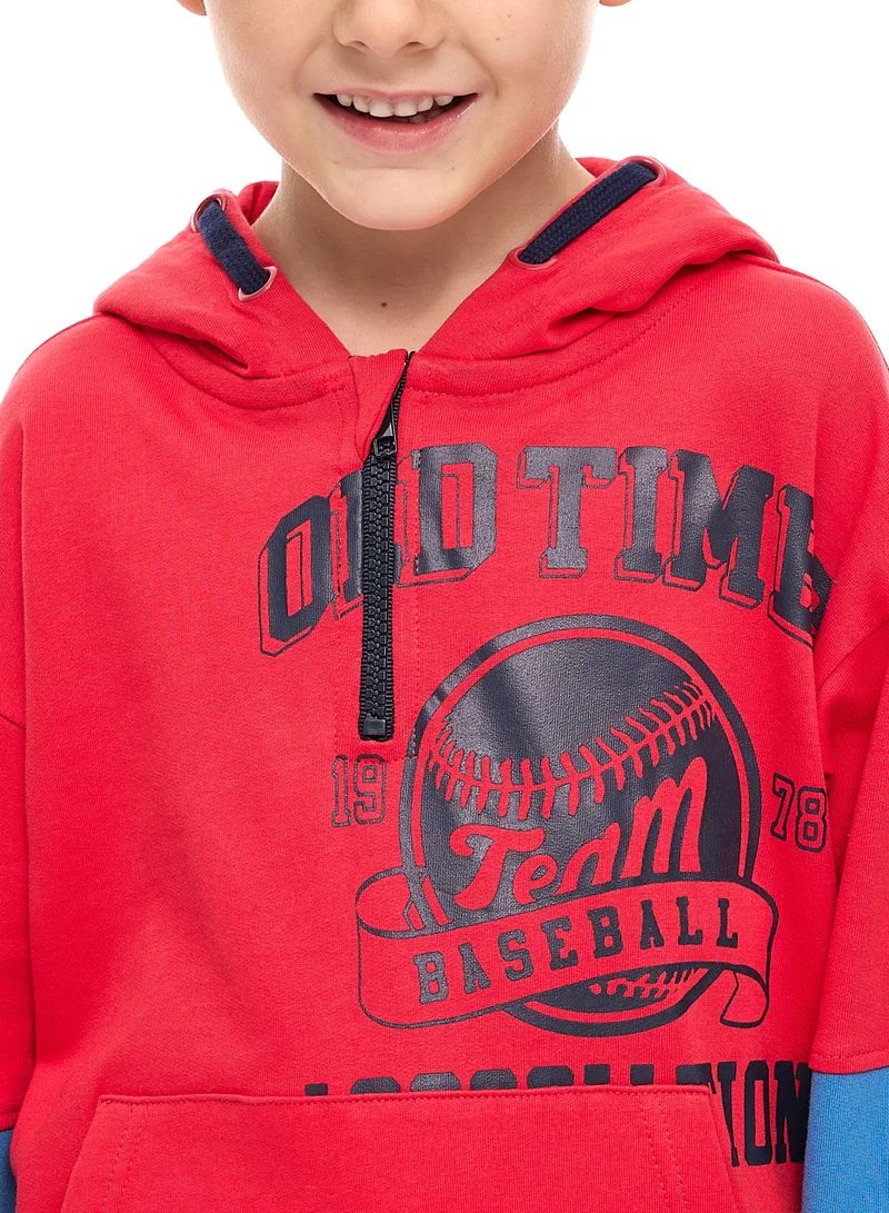 victor and jane Boys 2-Piece Set Red/Navy cut & sew Hoodie and Jogger Set