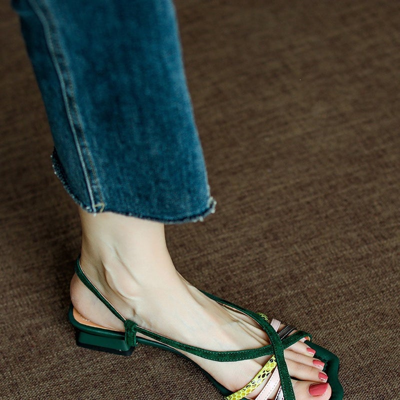 Handwoven Color-Block Peep Toe Heeled Sandals for Women - Image 5