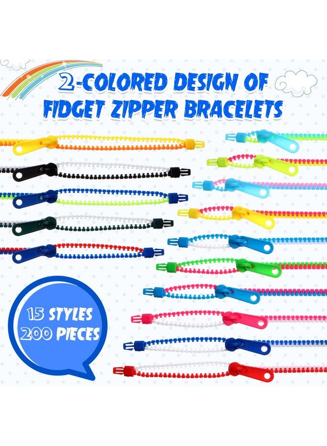 Yinkin 200 Pieces Party Favors 7.9 Inch Friendship Fidget Zipper Bracelets 15 Neon Colors Sensory Bracelet Toys Fidgets Friendship Bracelets For Classroom Rewards Birthday Goodie Bags Fillers - Image 4