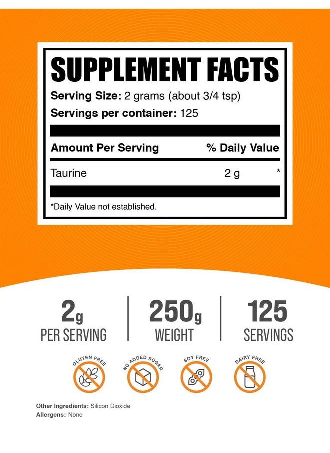 BulkSupplements BulkSupplements.com Taurine Powder - Taurine Supplement, Taurine 2000mg - Amino Acids Supplement for Energy - Unflavored & Gluten Free, 2g per Serving, 250g (8.8 oz) (Pack of 1)  - Image 2