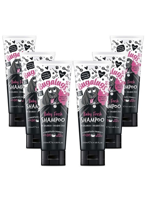 BUGALUGS Baby Fresh Dog Shampoo Dog Grooming Shampoo Products for Smelly Dogs with Baby Powder Scent, Best Puppy Shampoo Baby Fresh, Shampoo Conditioner, Vegan pet Shampoo Professional… (6X 250ml)