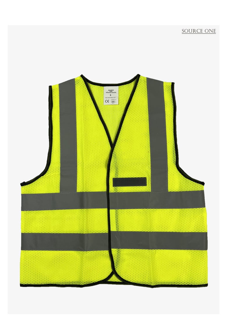 100% POLYESTER HIGH VISIBLITY RELECTIVE VEST MADE OF HOLE MESH FABRIC WITH BLACK PIPING, NAME VELCRO AND VELCRO CLOSURE - Image 1