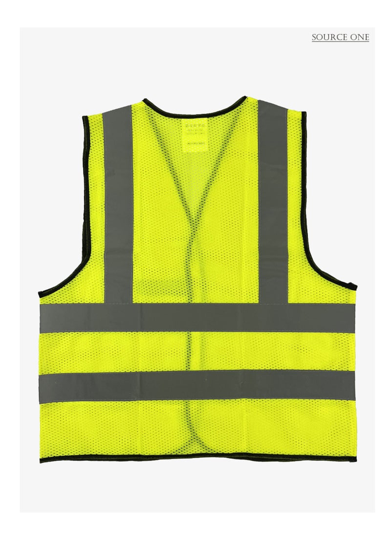 100% POLYESTER HIGH VISIBLITY RELECTIVE VEST MADE OF HOLE MESH FABRIC WITH BLACK PIPING, NAME VELCRO AND VELCRO CLOSURE - Image 2